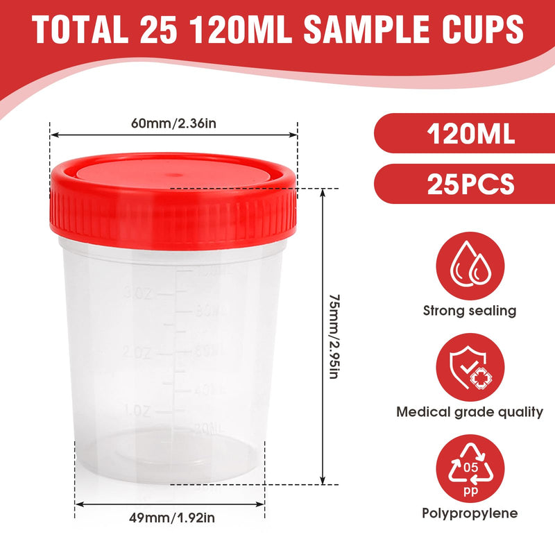 Urine Cup with Screw Lid, 25 Pieces 120 ml Sample Cups, Urine Sample Cup, Sample Container, Urine Container for Crafts, Medicine, Urine Samples