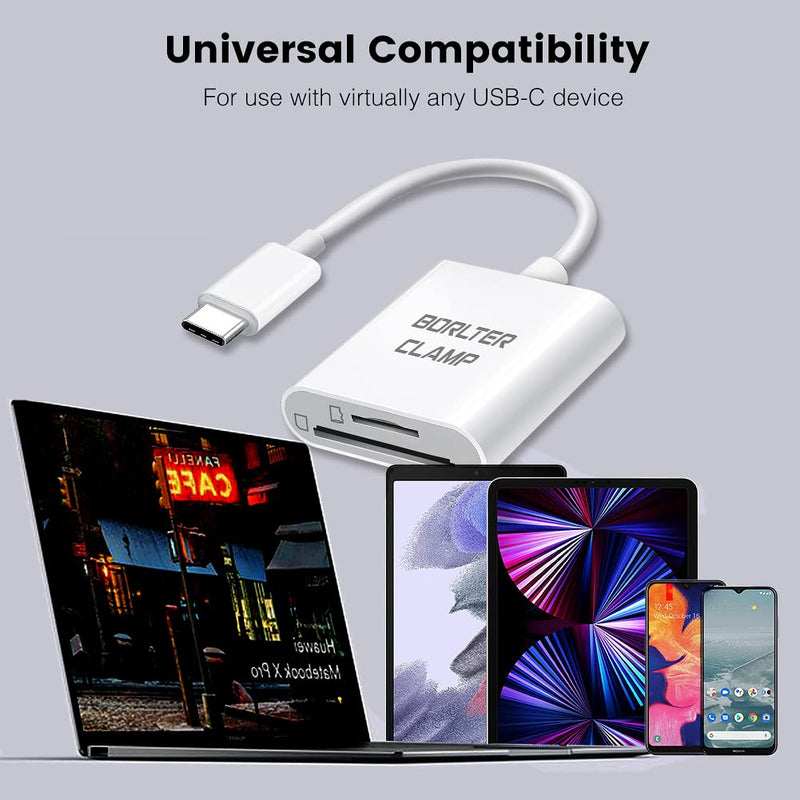 USB C to SD Card Reader, BorlterClamp Type C to SD/Micro SD Memory Card Reader Adapter Compatible with MacBook, Laptops, Tablets, Smartphones