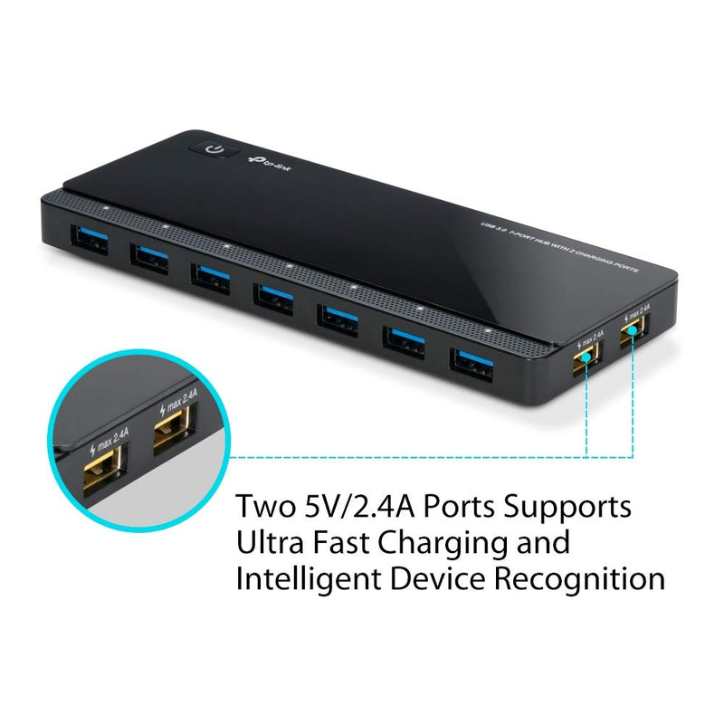 TP-Link Powered USB Hub 3.0 with 7 USB 3.0 Data Ports and 2 Smart Charging USB Ports. Compatible with Windows, Mac, Chrome & Linux OS, with Power On/Off Button, 12V/4A Power Adapter(UH720) 7 Port + 2 Charging Port