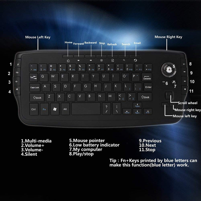 Docooler 2.4GHz Wireless Keyboard w/Trackball Mouse Scroll Wheel Remote Control Plug and Play w/USB Receiver for Android TV Box Smart TV PC Notebook (Black)