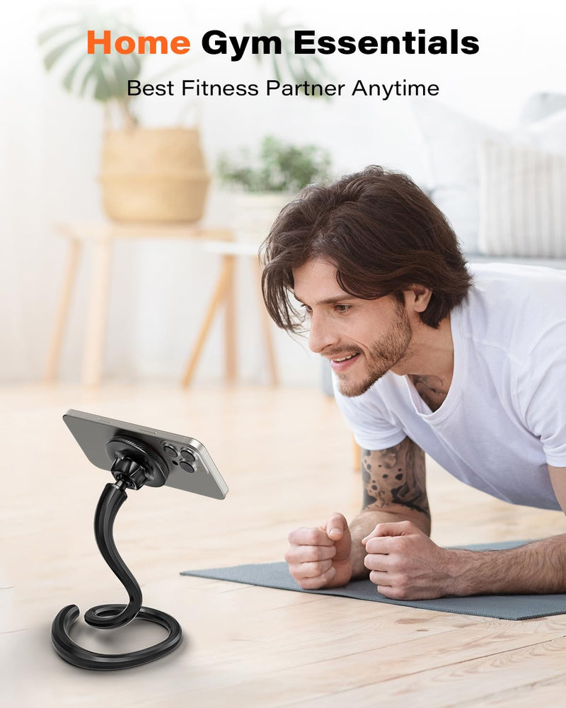 A2C Magnetic Gooseneck Gym Phone Holder for Treadmill Peloton Stroller Desk | Flexible Long Arm Phone Mount for iPhone MagSafe Samsung, Portable Fitness Accessories for Shopping, Home Gym Men Women Gifts