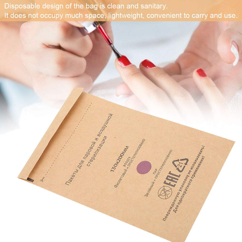 YUYTE 100 Disposable Sterilisation Self Sealing Cleaning Bags, Autoclave Kraft Paper Cleaning Bags for Dentist Tools and Nail Art Accessories (130 x 200 mm) 130*200mm