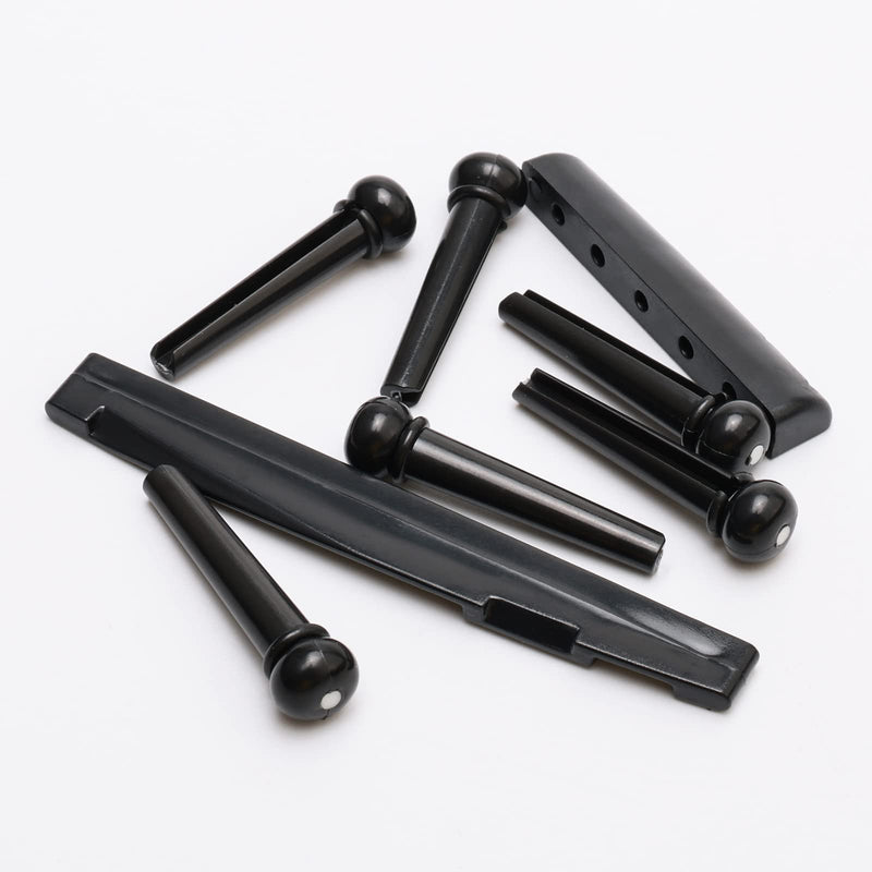 6 String Rosewood Acoustic Guitar Bridge Saddle Nut Pins Set with Six Pin Kit and Rosewood Bridge Replacement Parts, Black