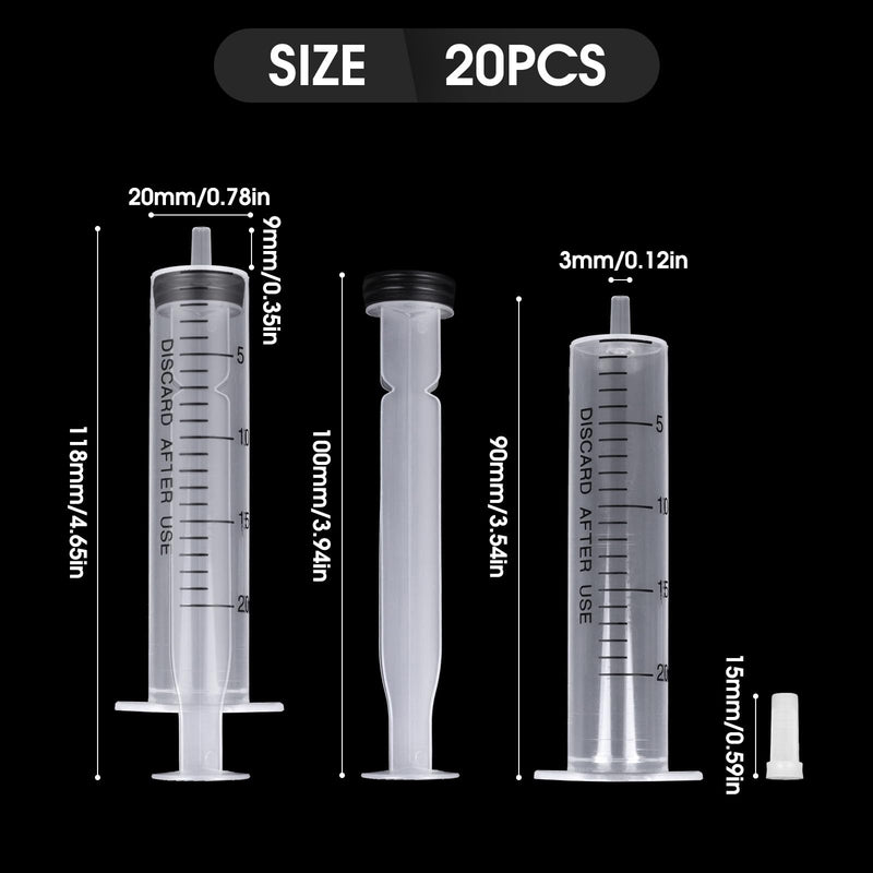 20 x 20 ml syringes, sterile syringes with lid, plastic syringe for oil, brake fluid, reusable plastic syringe for small pet feeding, engine oil or brake fluid 20 Stück 20 ml.