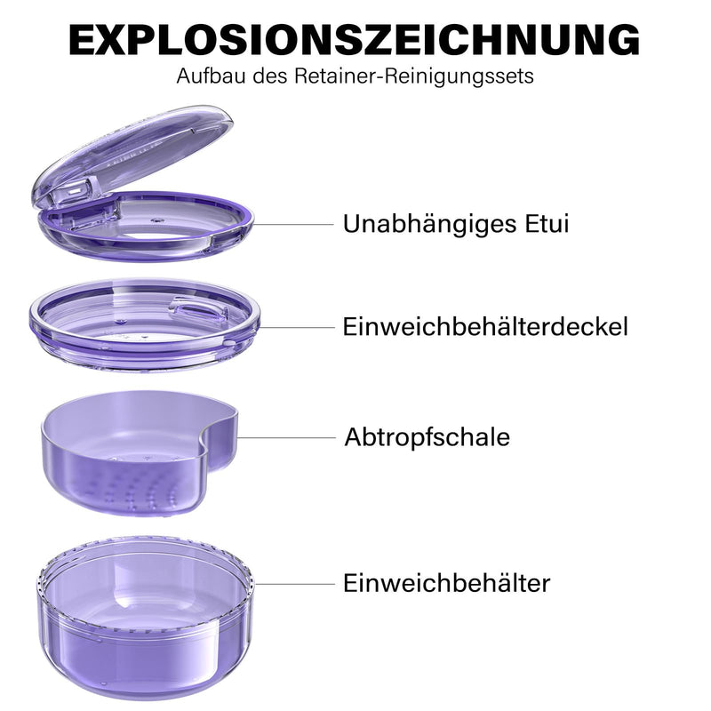 Joinice 2-in-1 Retainer Box and Soaking Box, Portable, Storage and Soaking Made of PC Material, Suitable for Retainers, Braces, Dental Splints and Prostheses, for Storage and Cleaning (Purple) Purple