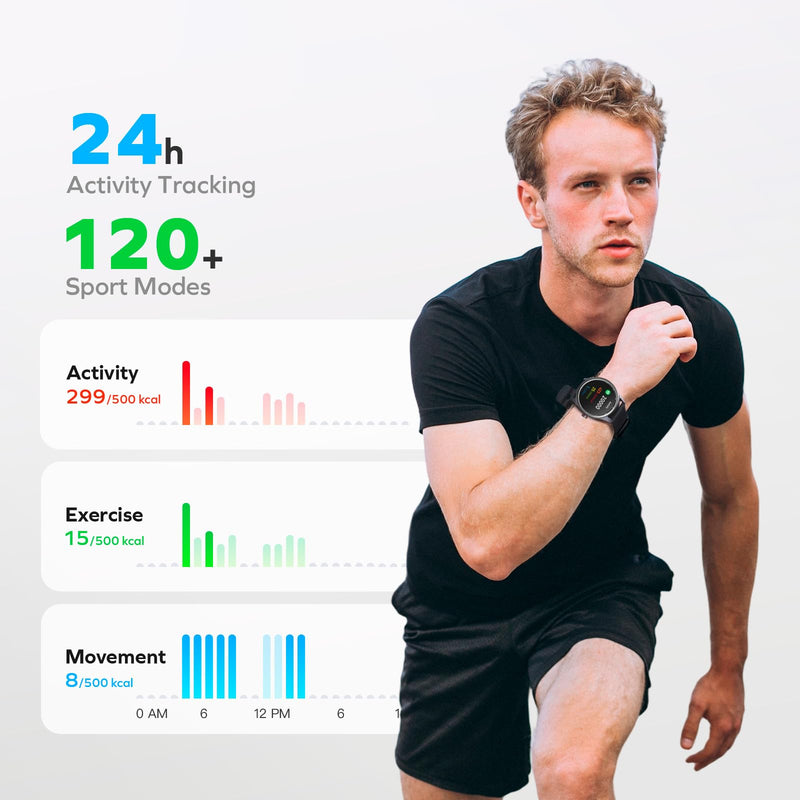 MOMAX Smart Watch for Men Women, 1.38" TFT Screen & Bluetooth Call, Fitness Tracker with 100+ Sports, Heart Rate, Health Monitor, Sleep Tracker, Music Control, IP68 Waterproof for Android/iOS Black