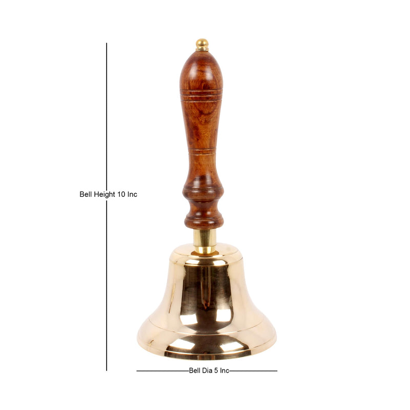 Solid Brass Large Hand Bell - Call Bell Perfect for Wedding Bell,Games Bell, Schools Bell, Reception Desks and Religious Ceremonies and Events. 5 Inch Diameter