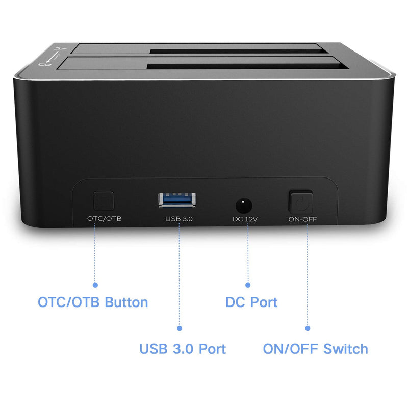 SATA to USB 3.0 Dual Bay Hard Drive Dock for 2.5"/3.5" SATA HDD SSD with Micro SD Card Reader 2 USB 3.0 Port, Offline Clone Function External Hard Drive Docking Station, 2X20TB and UASP Support RSH-DS02
