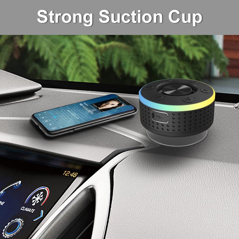 [AUSTRALIA] - Bluetooth Shower Speaker, Portable Speaker Bluetooth 5.3 with Suction Cup, Wireless Speakers Waterproof IP7, RGB Lights, Built-in Mic, Small Speakers for Bathroom, Party, Beach, Pool 2025 new, Black 