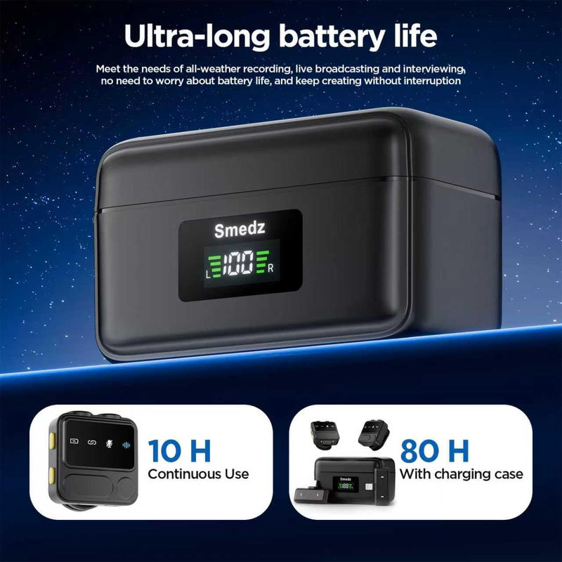 [AUSTRALIA] - Smedz Wireless Microphone for iPhone Android,Mini Lavalier Microphone with AI Noise Reduction, 164FT Range&80H Charging Case Magnetic Mini Mic for for YouTube TikTok Vlog Podcast Live Streaming Shining Black 