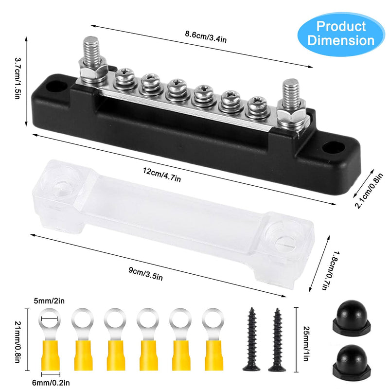 6-Pin Busbar Distribution Block, Single Row Busbar 150A Busbar Block with Cover, Distribution Block, Busbar Screw Terminal, Busbar for Truck, Bus, Boat (Black) black