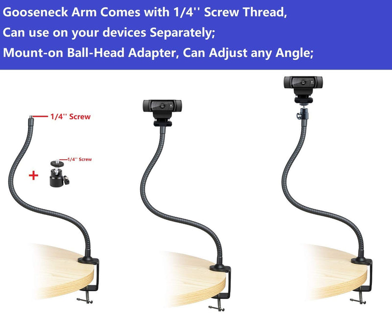 AceTaken Webcam Stand - 25 inch Gooseneck Clamp Desk Webcam Mount Arm for Logitech Webcam C920s C920 C930e C922x C930 C922 C925e C615 Brio