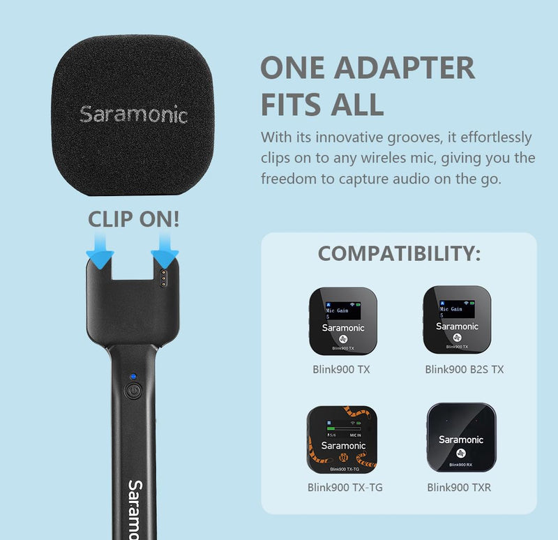Saramonic Blink900 HM Handheld Microphone Holder for Blink900 TX Transmitter, USB Type-C, ABS Plastic and Metal, 1100mAh Battery, 2-Year Warranty HM.