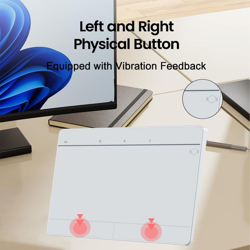 JOMAA Wired&2.4GWireless&Bluetooth Trackpad for Windows 10/11,Rechargeable Touchpad Mouse with Multi-Gesture Support for PC Laptop Computer (Silver) Silver