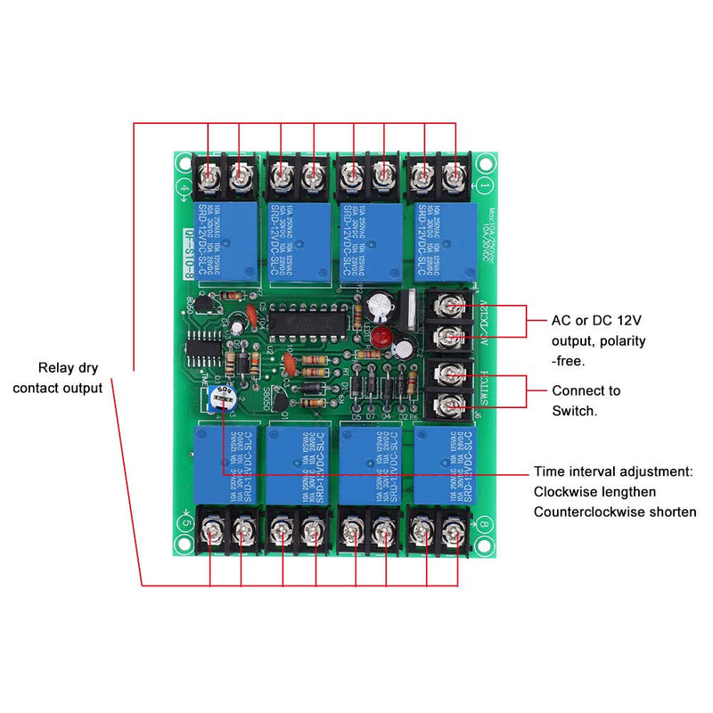 Power Time Sequence Board 8 Channels Power Time Sequence Board 0.2-4S Adjustable Sequential Controller Module for Stage KTV or Audio Devices