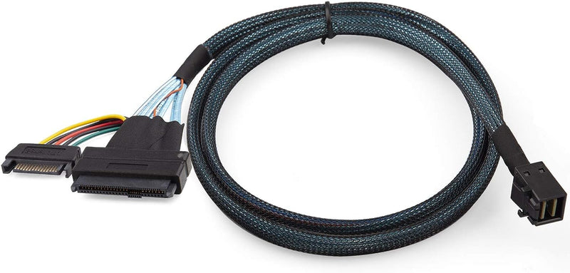 12G Internal Mini SAS SFF-8643 to U.2 SFF-8639 NVMe SSD Cable with 15 pin Male SATA Power Connector, PCIe 4.0, 85 Ohm, 1.6ft/0.5m 0.5 meter