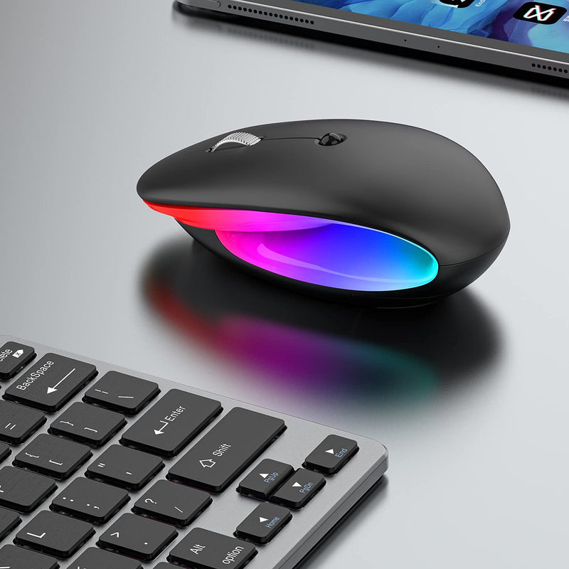 Dancesoul LED Rechargeable Wireless Mouse, 2.4G Noiseless Mouse with USB Receiver and RGB Light,Portable Computer Mice for PC, Tablet, Laptop-Black Mouse