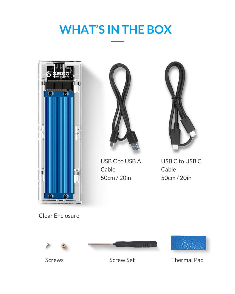 ORICO M.2 NVMe SATA SSD Enclosure Adapter Tool-Free, USB C 3.2 Gen 2 10Gbps NVME, 5Gbps NGFF SATA PCIe M-Key(B+M Key) 2230/2242/2260/2280, Aluminum External M2 Reader Support UASP Trim