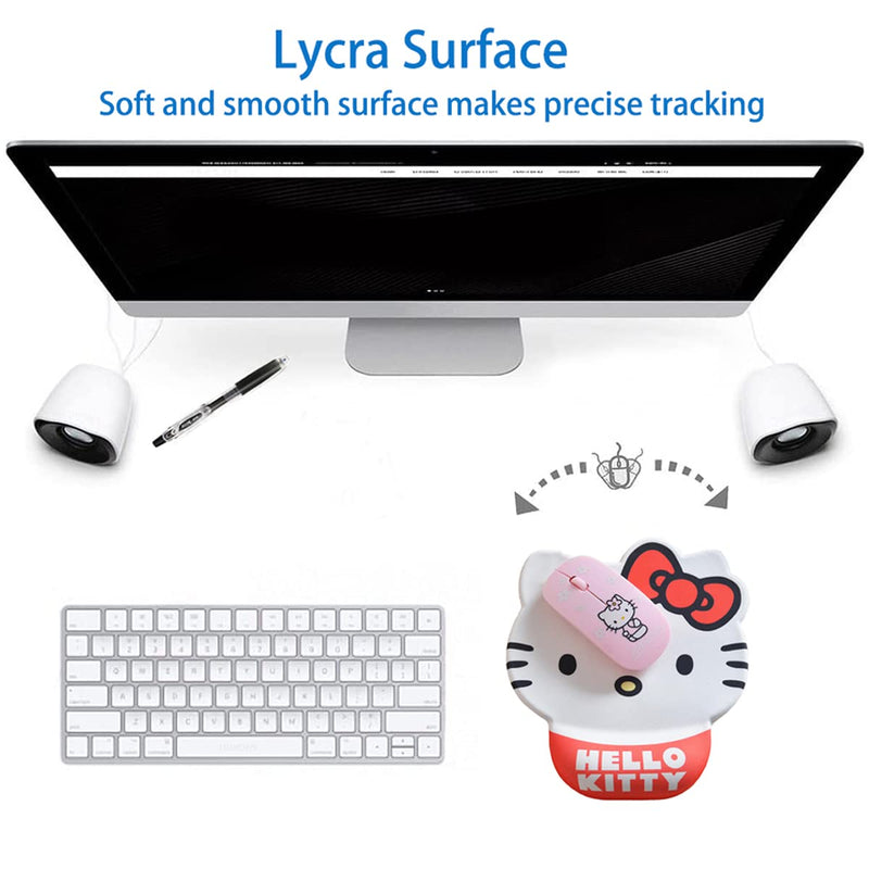 Cute Hello Kitty Office Mouse Pad with Wrist Support Ergonomic Rest, Cute Office Supplies Desk Accessories Kawaii Mouse Pads for Office Home Soft Gel Mousepad with Non-Slip Rubber Base