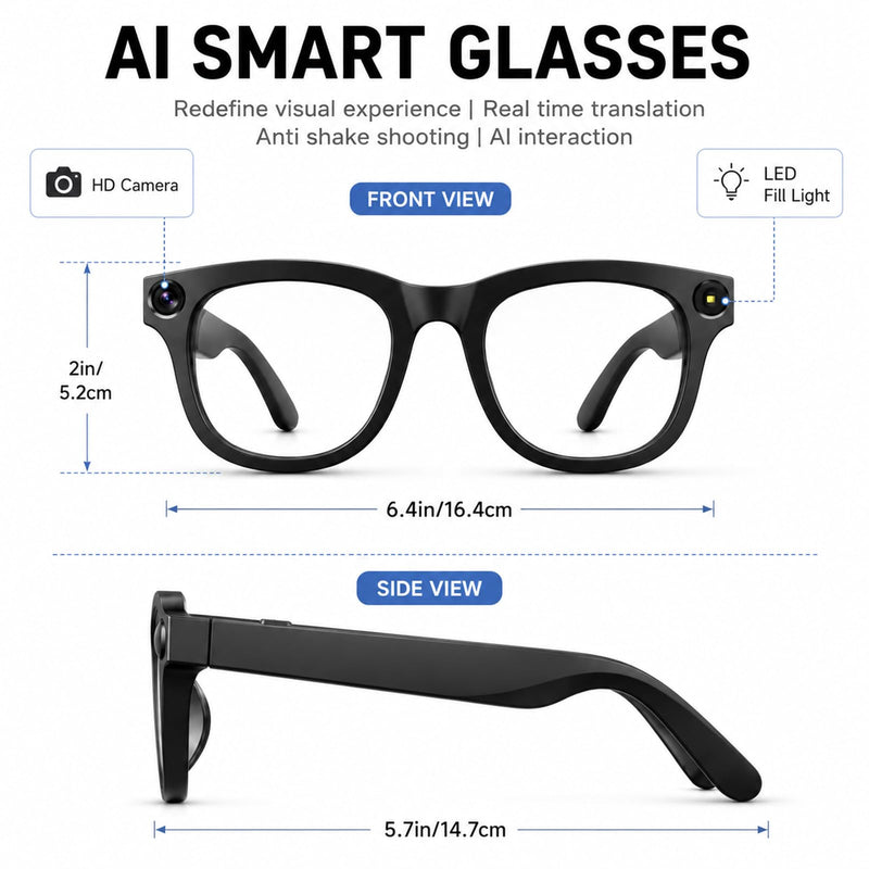 8MP AI Smart Glasses with HD Camera, Bluetooth Wearable Eyeglasses for Men & Women, 1080P POV Video Recording, Dual-Mic Noise Reduction, Voice Control, Lightweight Design M20