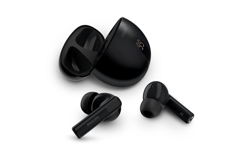 Philips T2520 True Wireless Earbuds, Bluetooth 5.4, Active Noise Cancelling, AI Mic Clear Calls, Dynamic Bass, 20H Battery, IPX4 Water Resistant, Black