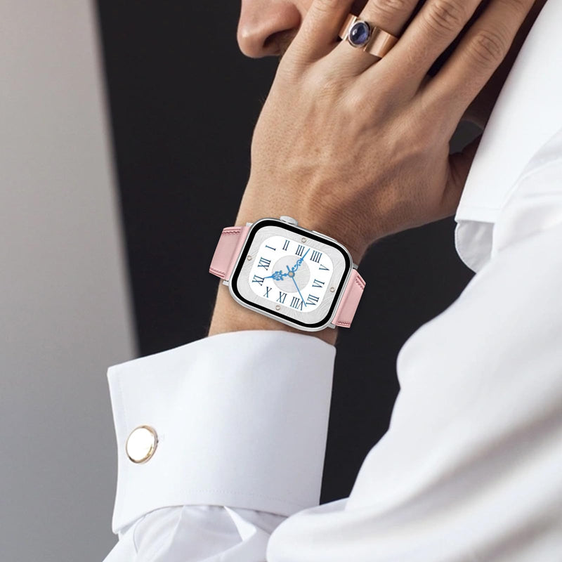 2 Pack Leather Bands(Deeppink,Pink) Compatible with Apple Watch Band 40/38/41/42/44/45/46/49mm, Soft Leather Watch Replacement Band for Watch Series Ultra SE 10 9 8 7 6 5 4 3 2 1 for Women Men