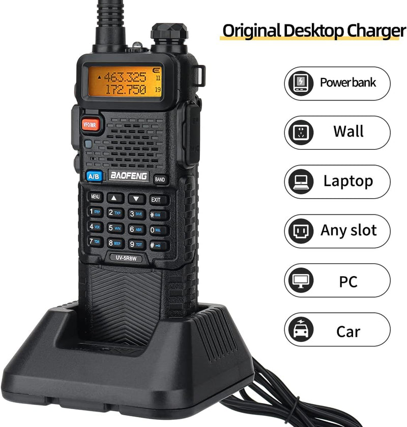 BaoFeng UV-5R Radio 8W Ham Radio Handheld Long Range Two-Way Radio Rechargeable Walkie Talkies for Adults with 3800mAh Battery and USB Charger Cable Black-1Pack+ 18.8" Antenna