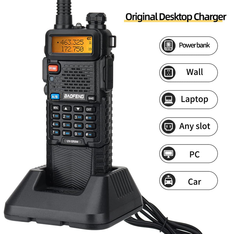BaoFeng UV-5R Radio 8W Ham Radio Handheld Long Range Two-Way Radio Rechargeable Walkie Talkies for Adults with 3800mAh Battery and USB Charger Cable Black-1Pack+ 18.8" Antenna