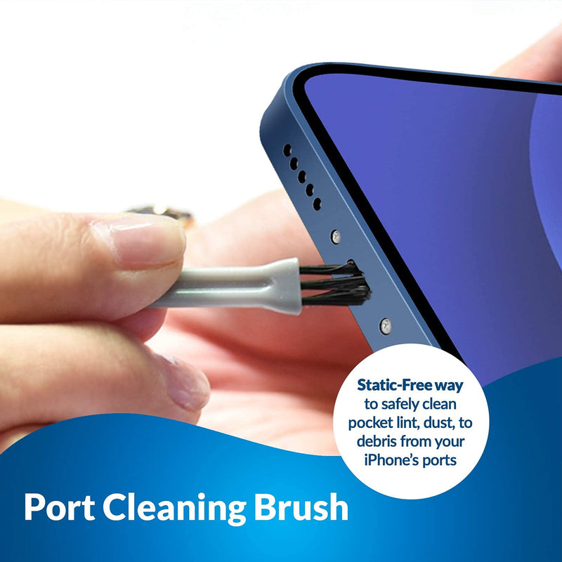 Aluminum Dust Plugs (2-Pack) - Compatible with iPhone 14-7, Plus, Max, Pro, iPad, Lightning Port - Incl. Holders & Brush Black