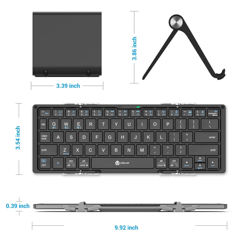 Foldable Keyboard, iClever BK03 Portable Keyboard with Stand Holder (Sync Up to 3 Devices), Full-Size Bluetooth Keyboard for iPhone, iPad, Smartphone, Laptop, Tablet