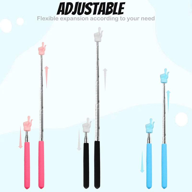 3 Pcs Telescopic Teachers Pointer, Extendable Hand Pointer Finger Pointer Stick, Mini Retractable Classroom Pointer for Elementary School Kindergarten Teacher, Classroom Supplies (Black Pink Blue) 3pcs