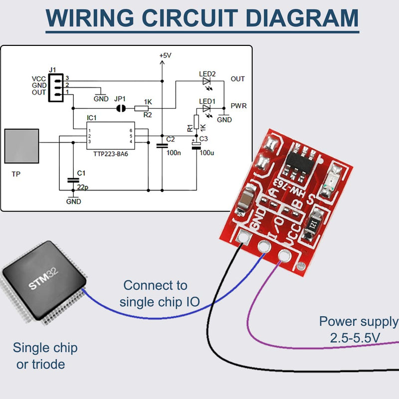 20 Pcs TTP223 Touch Button Module Self-Locking Jog Capacitive Touch Key Switch Sensor Module Single Channel for Arduino with Dupont Cable