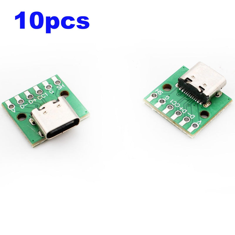RUNCCI-YUN Pack of 10 USB C Breakout Board to DIP PCB Adapter Breakout Test Board Solder Socket 2.54 mm Pitch 16 Pin 3.1 Type C to 6P DIY Converter