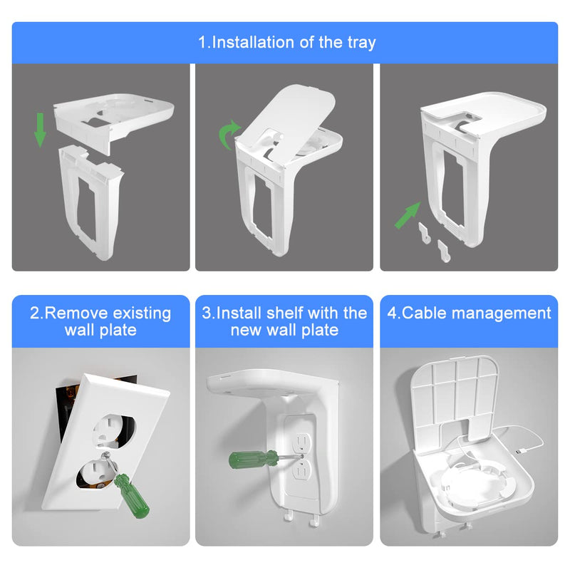 Suptek Wall Outlet Shelf, Home Wall Shelf Organizer for Outlets, Perfect for Bathroom, Kitchen, Bedrooms,Ideal for Cell Phone,Speaker up to 20lbs,With Cable Management and Detachable Hooks,White(S3W) 1 Pack