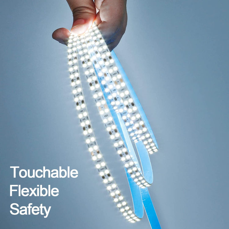 24V 32.8ft/10M Double Row LED Strip Light Cool White 6000K 2400LEDs 2835SMD 160W High Brightness 11000LM No-Waterproof IP20 Flexible Ribbon for Kitchen Hallways Decoration(No Power Supply)