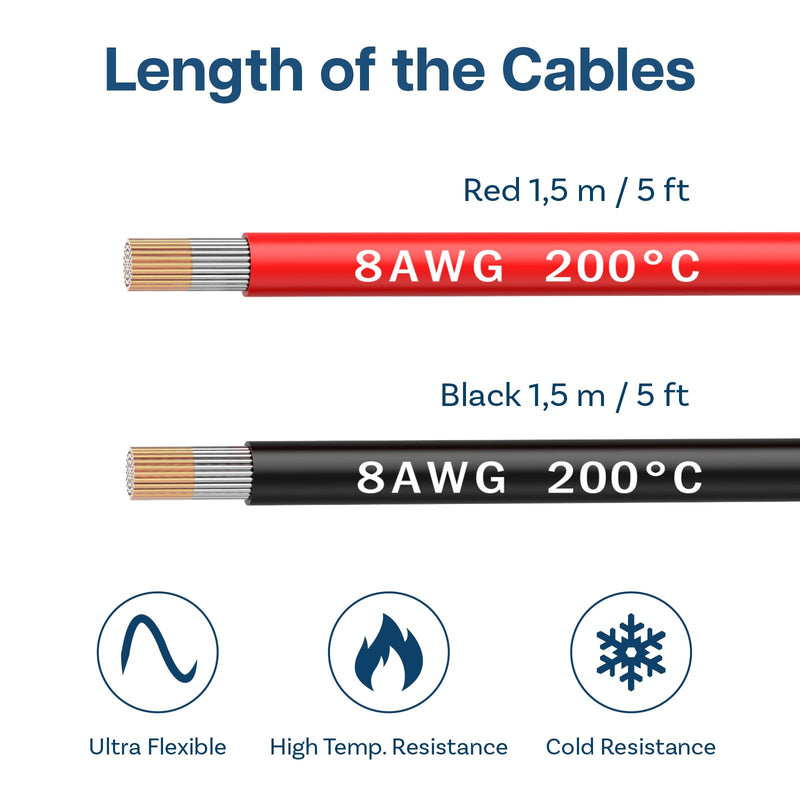 8 AWG Silicone Wire by MMOBIEL – 8 Gauge Tinned Copper Cable, 2 x 5FT (1 Red & 1 Black), Flexible High Temp Electrical Battery Wire for Automotive, Marine, Solar, RC, Truck, Welding 8 Awg
