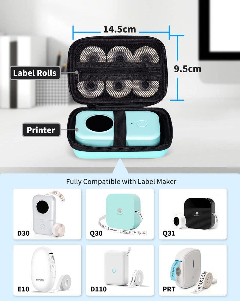 [AUSTRALIA] - Memoking T02 Hard Storage Case - Compatible with Phomemo D30, SUPVAN E10, NIIMBOT D11, JADENS D110 and More, with Zipper Mesh Pocket, Waterproof Shockproof Case, Green (Only Case) 