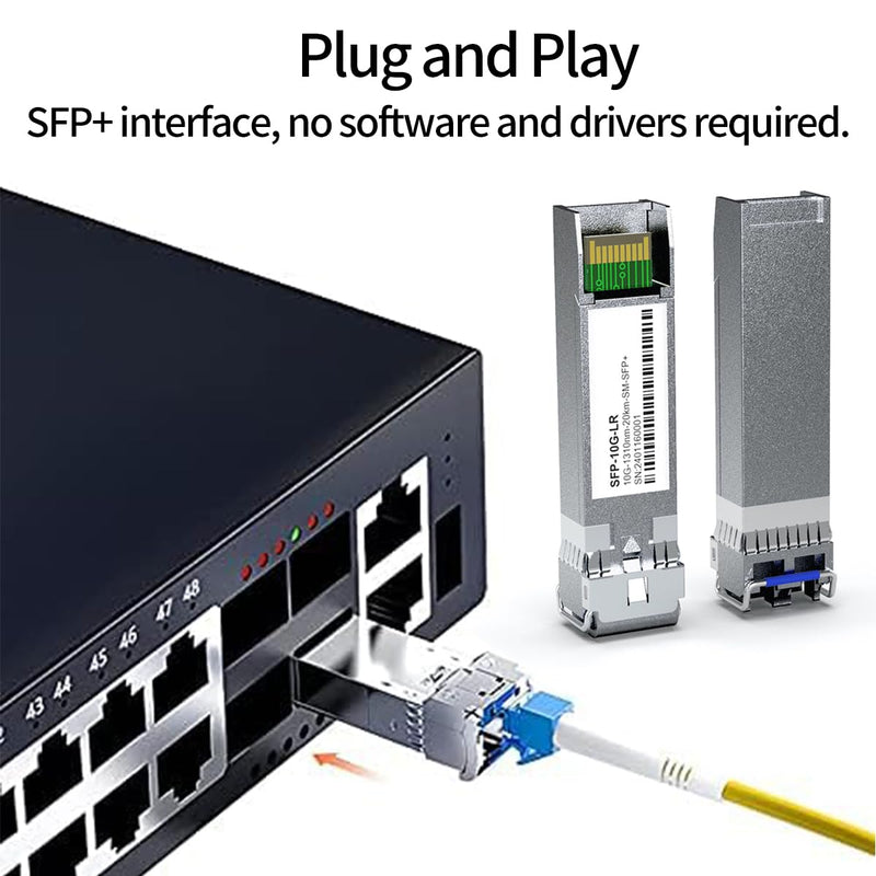 2Pack 1310nm SFP+ 10GBase-LR Single Mode Module, 10G LC SMF Fiber Optic Transceiver for Cisco SFP-10G-LR, Ubiquiti UniFi UF-SM-10G, Meraki MA-SFP-10GB-LR, Netgear, TP-Link and More (1310nm DDM 20km) 2PCS 10G SFP to LC SingleMode