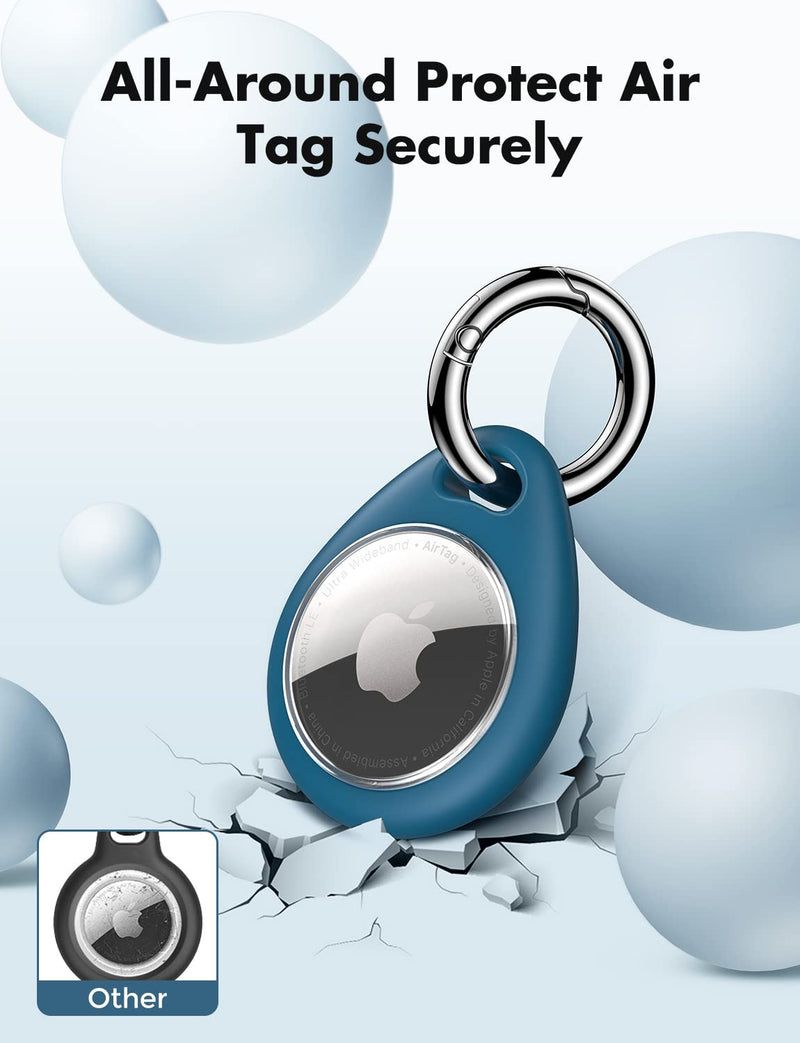UNBREAKcable Apple AirTag Holder - 4 Pack [Fit Tightly Design] [Easy to Install] [Hold Air Tag Securely] Waterproof TPU Shell Protective Case with All Metal Keychain Key Ring Clip Black & Blue