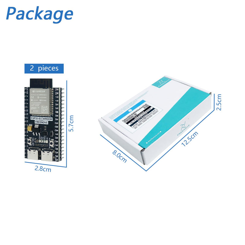 FREENOVE ESP32-S3-WROOM Board Lite (2 Pack), Dual-core 32-bit 240 MHz Microcontroller, Onboard Wireless, Python C Code, Example Projects Tutorial 2 Pack