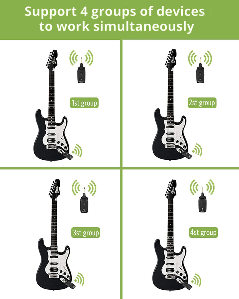 KeeKit 2.4GHz Wireless Guitar System, Rechargeable Audio Transmitter & Receiver with 6.35mm (1/4") Female to 3.5mm Male Adapter, Wireless Guitar Kit for Bass, Keyboard, Electric Organ
