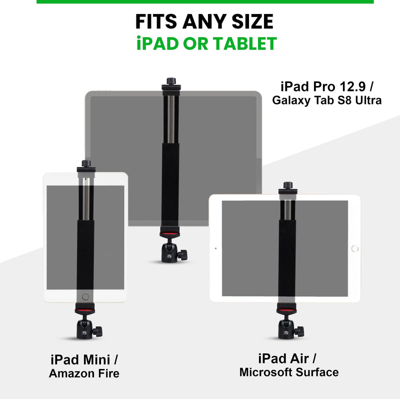 iPad Tripod Mount Holder, Fits iPad Pro 12.9, Air, Mini, Tab and More | Includes Swivel Ball Head and Bluetooth Remote TabMount 360 iPad Holder for Tripod