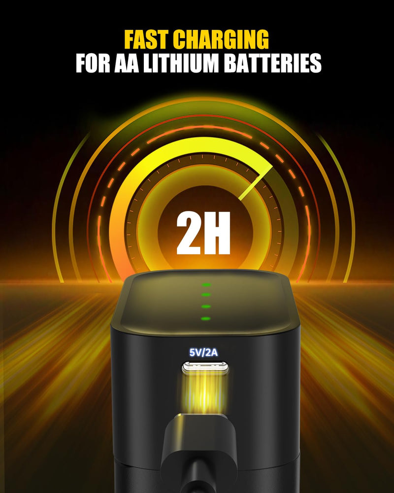 Rechargeable AA Lithium Batteries with Charger - 8 Pack Double A Batteries for Blink Camera, 1.5V Constant Output 3700mWh High Capacity, Cycle Times Up to 1600, with 4 Slot aa Li-Ion Battery Charger 8Pack Batteries+Charger