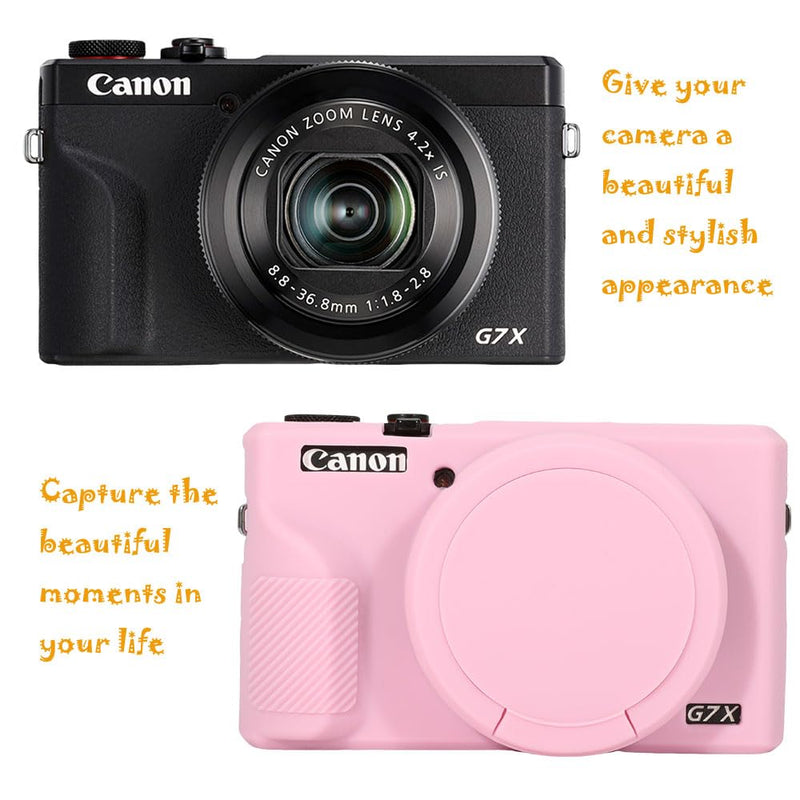[AUSTRALIA] - Case for Canon Powershot G7X Mark III Digital Camera, G7X Mark iii Camera Silicone Case, Anti-Scratch Slim Fit Soft Skin, G7X Mark 3 Accessories with Detachable Lens Cover - Pink 