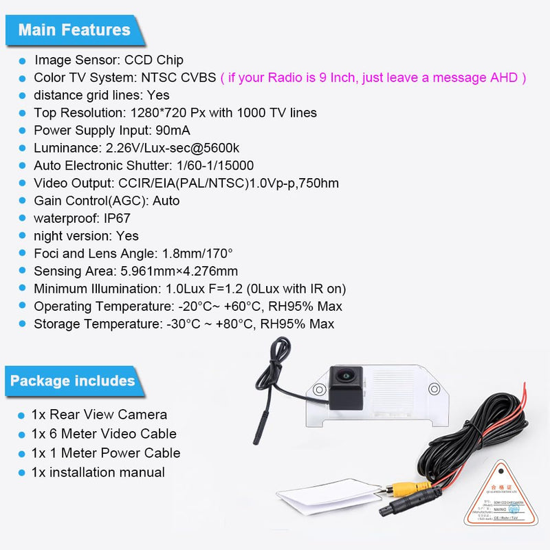 HD 170° Wide Angle License Plate Light Rear View Reversing Backup Camera Parking Aids System Compatible with Dodge Charger/Challenger/Magnum/Avenger/Dart/Chrysler 300 300C Touring 300M LX/Lancia Thema