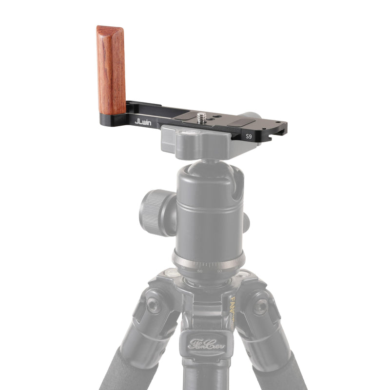 FocusFoto L-Shaped Wooden Handle Grip Quick Release Plate for Panasonic Lumix S9 Camera - Retro-Styled Handgrip, Arca Swiss Compatible Tripod Mount, Aluminum Alloy Baseplate (Black) Black Plate