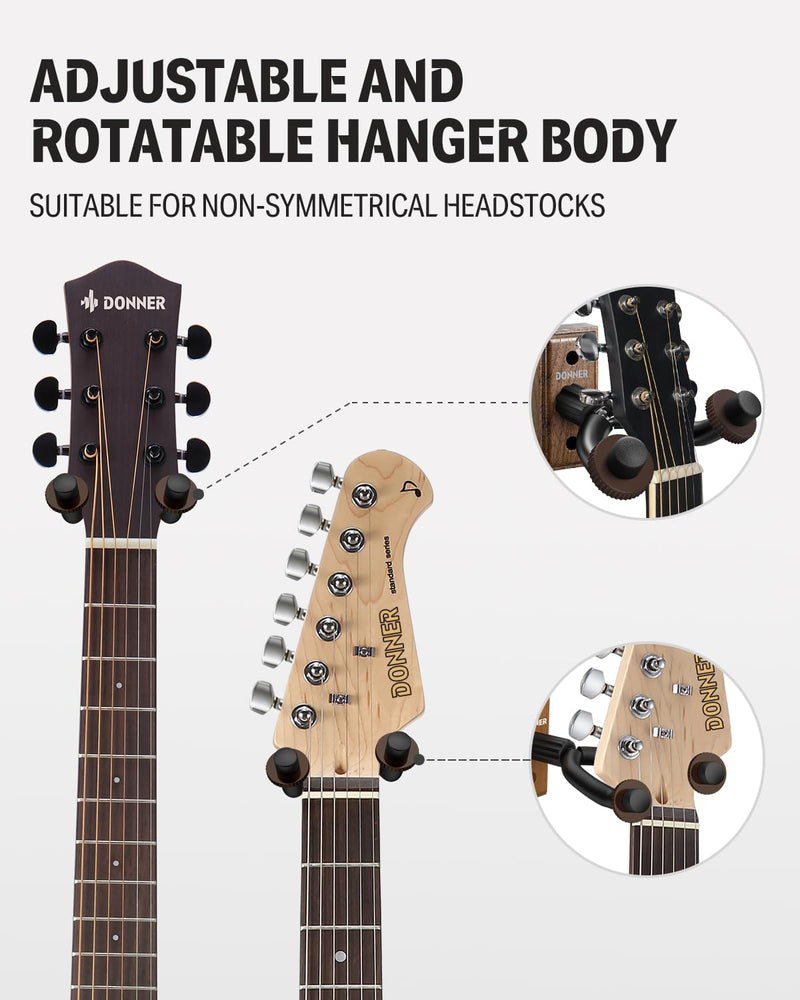 Donner Guitar Wall Mount Hanger 6-Pack, Black Walnut Guitar Wall Holder for Acoustic Electric Guitars, Bass, Folk Ukulele, Violin, Mandolin Banjo and String Instruments 6-pk