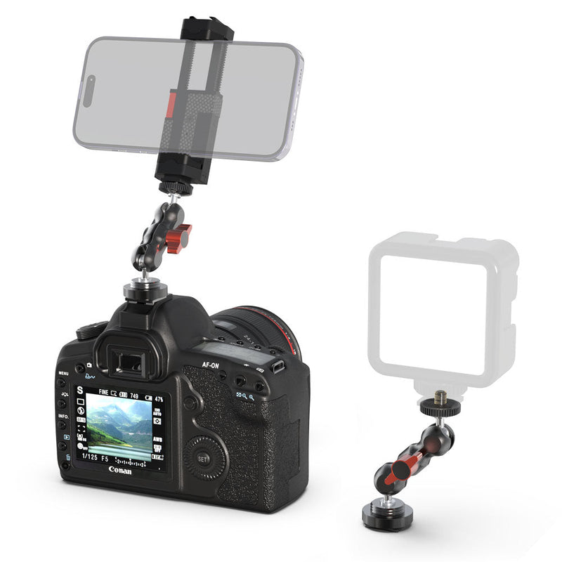SOH Hot/Cold Shoe Phone Mount Holder, Universal 2 Ball Head Smartphone Mount Adapter, Cold Shoe Phone Clip Mount for iPhone 17/16/15, DSLR Camera LCD Camera Cage Flash LED Light Microphone and More BLACK&RED