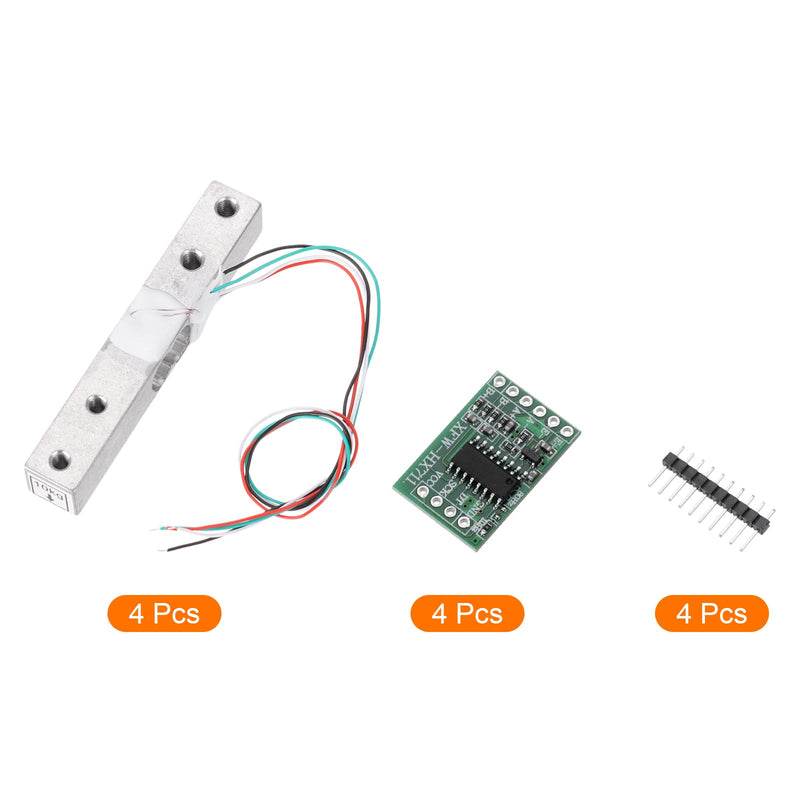 QUARKZMAN Set of 4 Digital Load Cell Weight Sensor 10 kg + HX711 Module Weighing Sensor 24 Bit Precision A/D Dual Channel for DIY Portable Electronic Kitchen Scale Kit