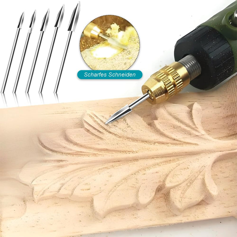 Pack of 5 HSS Wood Carving Tool Set, Compatible with Dremel & Other Rotary Tools, 3 mm Shaft for Precise Woodworking, Engraving & Drilling